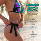 Conjunto de bikini con cuello halter y estampado de mariposas – Estampado neón, ajustable y favorecedor.
