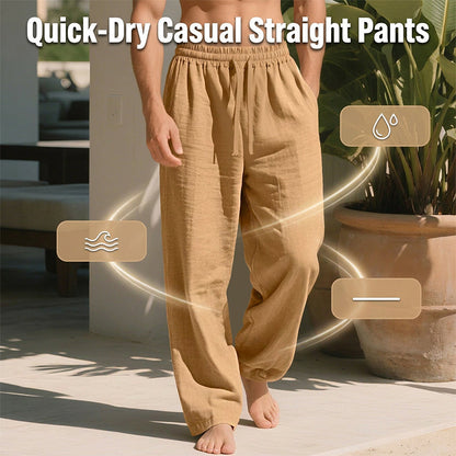 Pantalones holgados informales de algodón y lino para hombre.