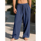 Pantalones holgados informales de algodón y lino para hombre.