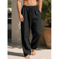Pantalones holgados informales de algodón y lino para hombre.