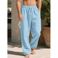 Pantalones holgados informales de algodón y lino para hombre.