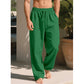 Pantalones holgados informales de algodón y lino para hombre.