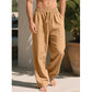 Pantalones holgados informales de algodón y lino para hombre.