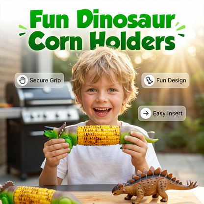Soportes creativos para mazorcas de maíz con forma de dinosaurio