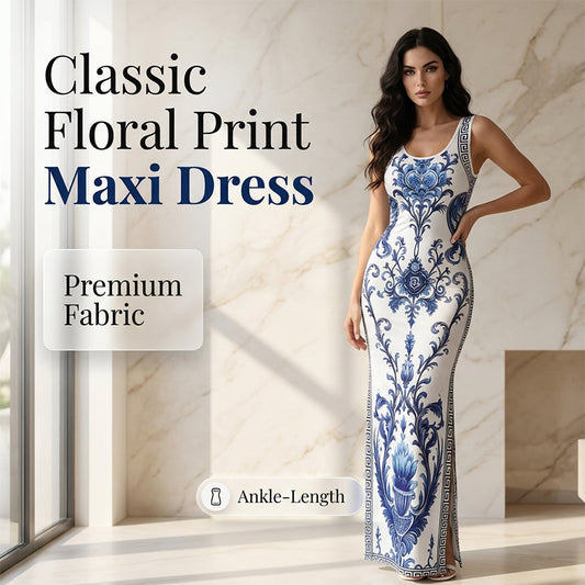 👗💐 Maxivestido Estampado Floral – Corte Clásico que Estiliza, Caída Ligera y Look Romántico 💕🌺