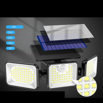 Luz de seguridad solar de 3 cabezales con sensor de movimiento
