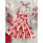 👗🌸 ¡50% DE DESCUENTO POR TIEMPO LIMITADO! ✨ Vestido mini estampado para mujer con cuello halter con cordón – delantero con lazada, espalda fruncida y falda con volantes en capas 💃
