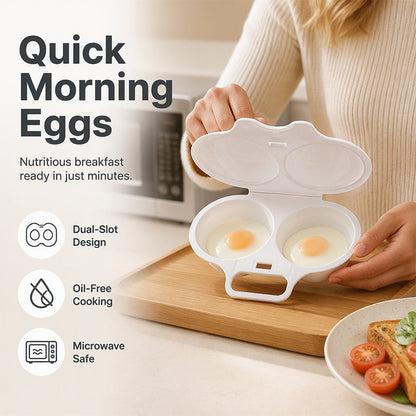 🍳 ¡COMPRA 1 Y LLEVA 2! ✨ Escalfador de Huevos Doble para Microondas – Cocina Rápida Sin Aceite, PP Grado Alimentario & Esencial de Cocina Versátil 💫