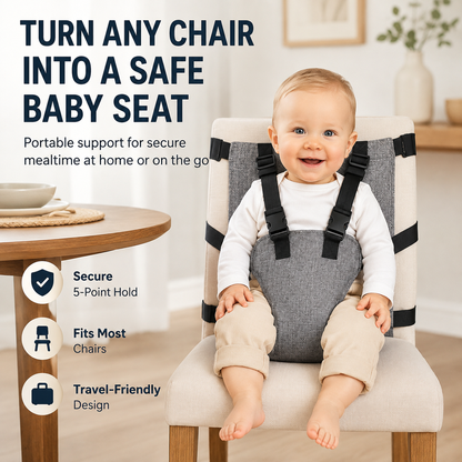 👶 Cinturón de Seguridad Portátil para Trona – Arnés de 5 Puntos | Tela Oxford Lavable | Ajustable | Compacto para Viajes ✅🍼