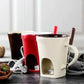 Taza de cerámica para fondue de chocolate y queso · 200 ml · Con tenedor