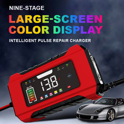 🔋 50% OFF ⚡ Cargador Inteligente de Batería 12V 6A – 9 Etapas, Reparación por Pulso y Pantalla LCD a Color para Baterías de Plomo-Ácido 🚗✨