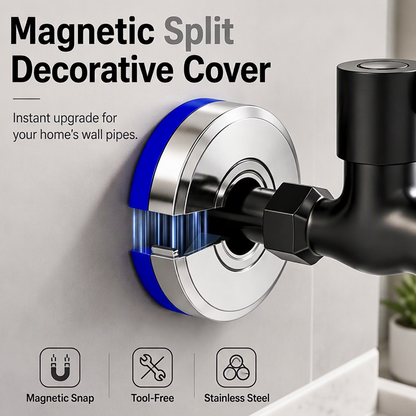 🔧 ¡50% DE DESCUENTO AHORA! ¡Cubre las fugas de las tuberías al instante! Anillo magnético dividido sin herramientas - Cubierta decorativa de acero inoxidable para tuberías, embellecedor magnético de pared para tuberías.