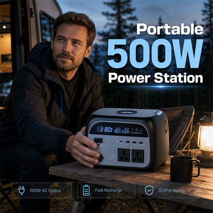 🔋⚡ Estación de Energía Portátil 500W – Múltiples Puertos AC, DC, USB y Tipo-C, Energía Confiable para Camping, Viajes y Emergencias 🏕️🚗