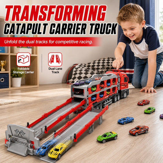 ⏳ OFERTA ESPECIAL POR TIEMPO LIMITADO ⏰ Camión de juguete transformable para niños: pista de carreras plegable con catapulta de 207 cm con efectos de sonido, lanzador con botón y mini vehículos de construcción de aleación. Fabricado en ABS resistente,