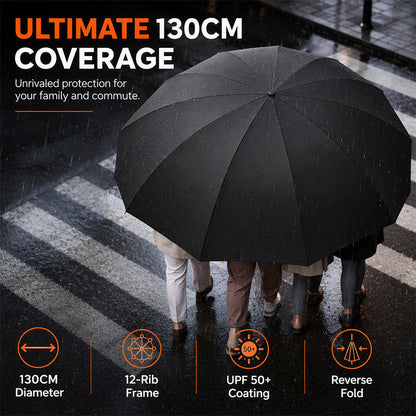 ☂️¡AHORA CON UN 50 % DE DESCUENTO! Paraguas plegable extragrande: 130 cm, 12 varillas, resistente al viento y con cierre inverso, protección solar UPF50+ para toda la familia, los desplazamientos diarios y las actividades al aire libre