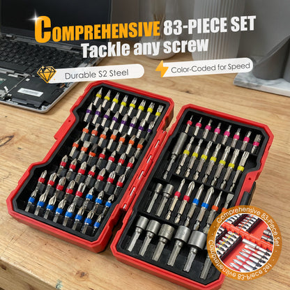 ¡Repara cualquier tornillo al instante! Juego de 83 puntas de destornillador de acero S2.