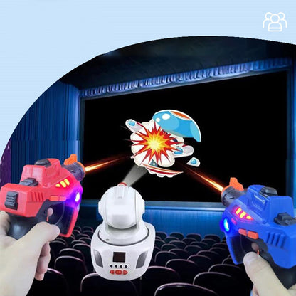 Juego de puntería de juguete con dos pistolas y proyector · rojo y azul